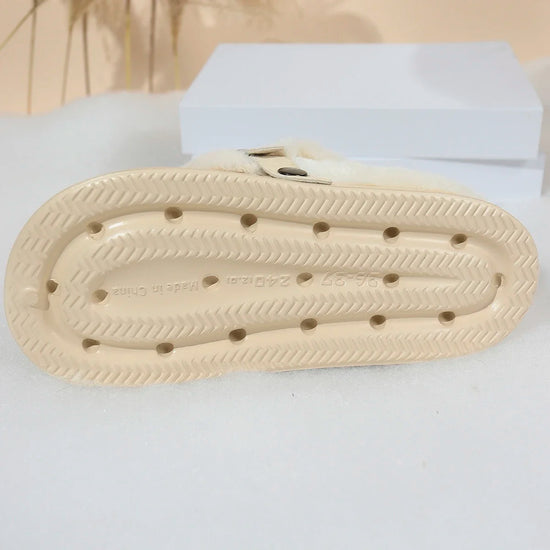 Women EVA Thick Sole Fur Slippers Closed Toe Fluffy Warm Home Slippers Woman Buckle Fashion Slip-on Cover Head Cotton Slippers