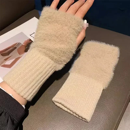 Guanti in pelliccia sintetica “mink fleece” half-finger donna – Guanti senza dita caldi e morbidi per l’inverno, perfetti per scrivere e usare lo smartphone
