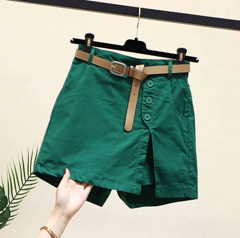 Gonna Pantaloncino Donna Vita Alta – Shorts A-Line con Bottoni