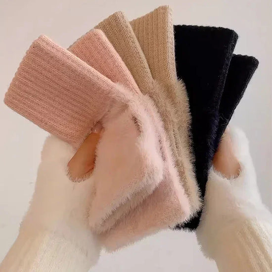 Guanti in pelliccia sintetica “mink fleece” half-finger donna – Guanti senza dita caldi e morbidi per l’inverno, perfetti per scrivere e usare lo smartphone