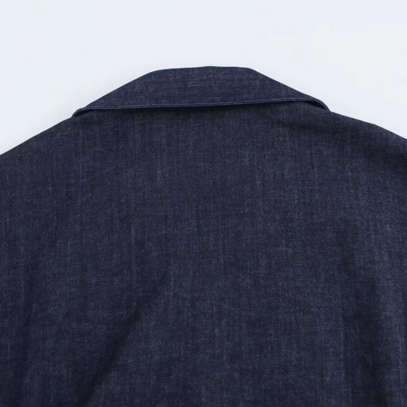 Vestito midi in denim “1975 Series” – abito donna con rever, zip laterale e vita effetto plissé
