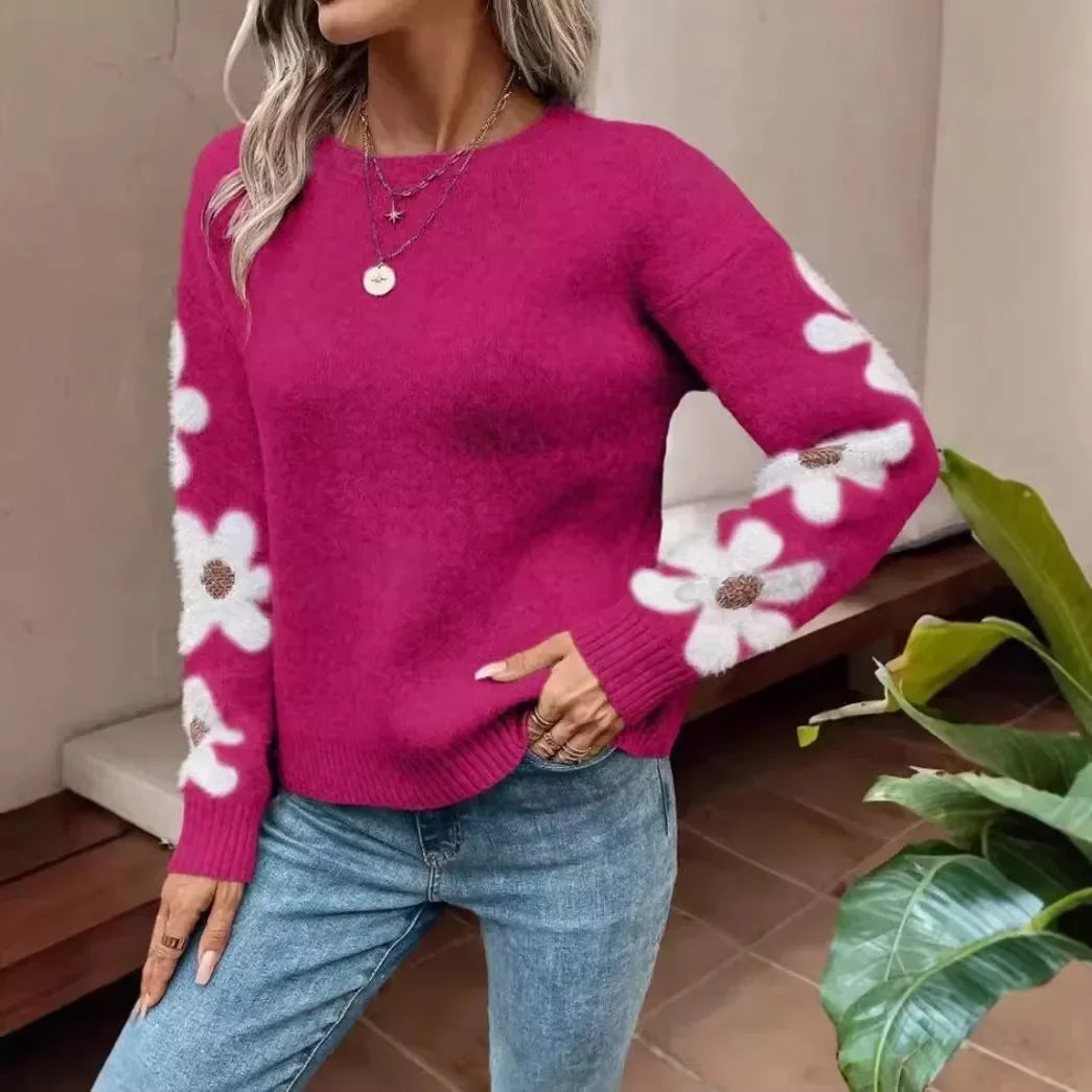 Pullover jacquard a fiori donna 2025 – Maglione elegante floreale knit per autunno/inverno, stile temperamento casual