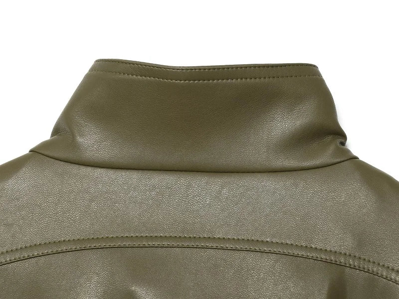 Giacca Bomber Donna Corta Effetto Pelle con Zip e Collo Alto