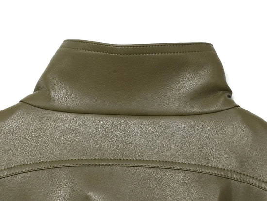 Giacca Bomber Donna Corta Effetto Pelle con Zip e Collo Alto