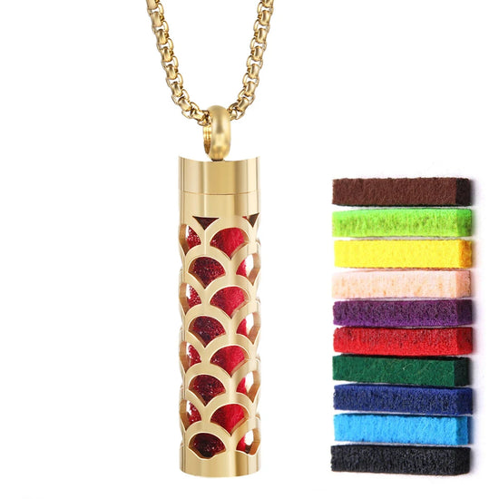 Collana dorata con diffusore per oli essenziali in acciaio inox – Gioiello aromaterapico profumato per donna