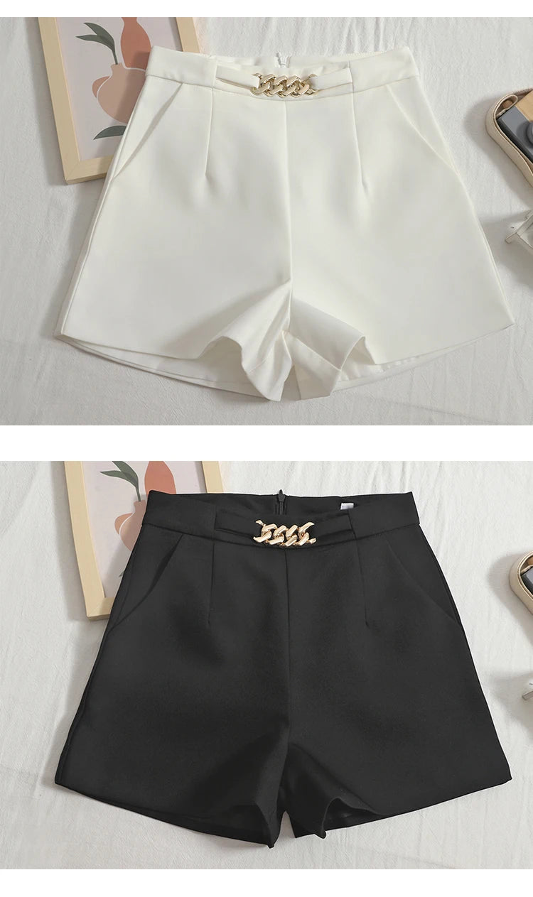 Shorts eleganti donna Heliar – A vita alta con zip e cintura femminile