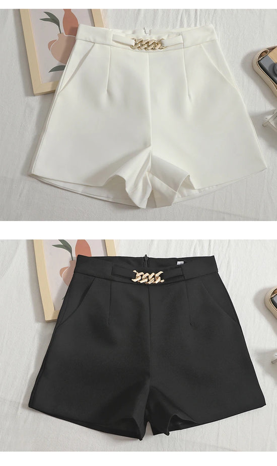Shorts eleganti donna Heliar – A vita alta con zip e cintura femminile
