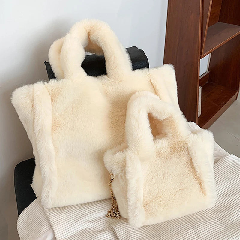 Shopper Tote Donna in Ecopelliccia Invernale – Borsa Furry Fluffy a Tracolla o Spalla