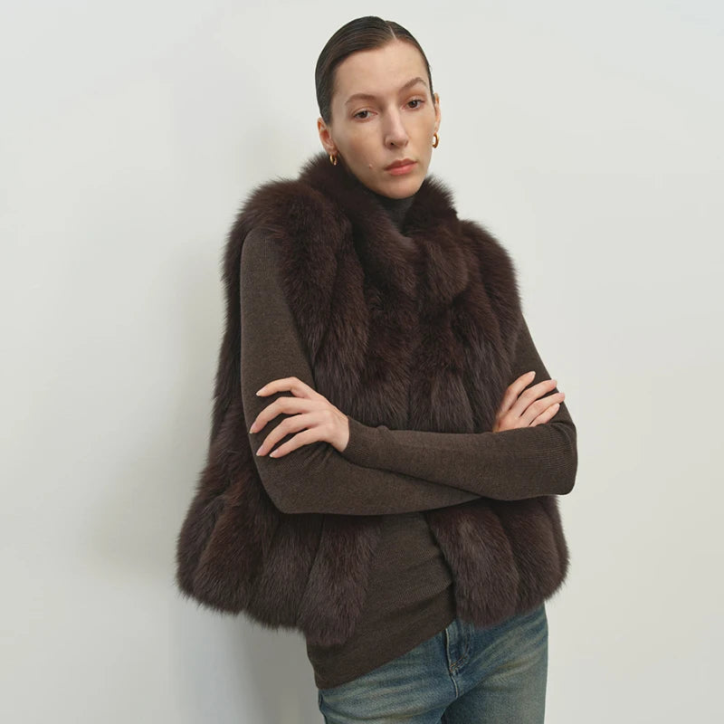 Gilet donna in pelliccia sintetica con collo alto