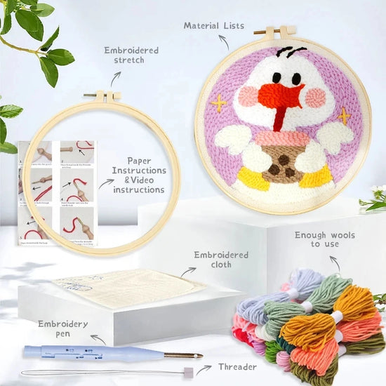 Kit Punch Needle Completo con Telaio – Ricamo DIY Facile per Principianti