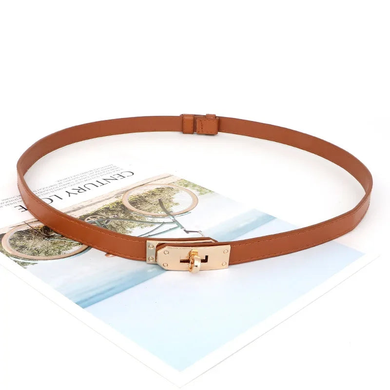 Cintura sottile donna in ecopelle con fibbia in metallo – Skinny waist belt regolabile elegante