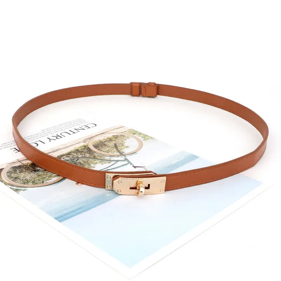 Cintura sottile donna in ecopelle con fibbia in metallo – Skinny waist belt regolabile elegante