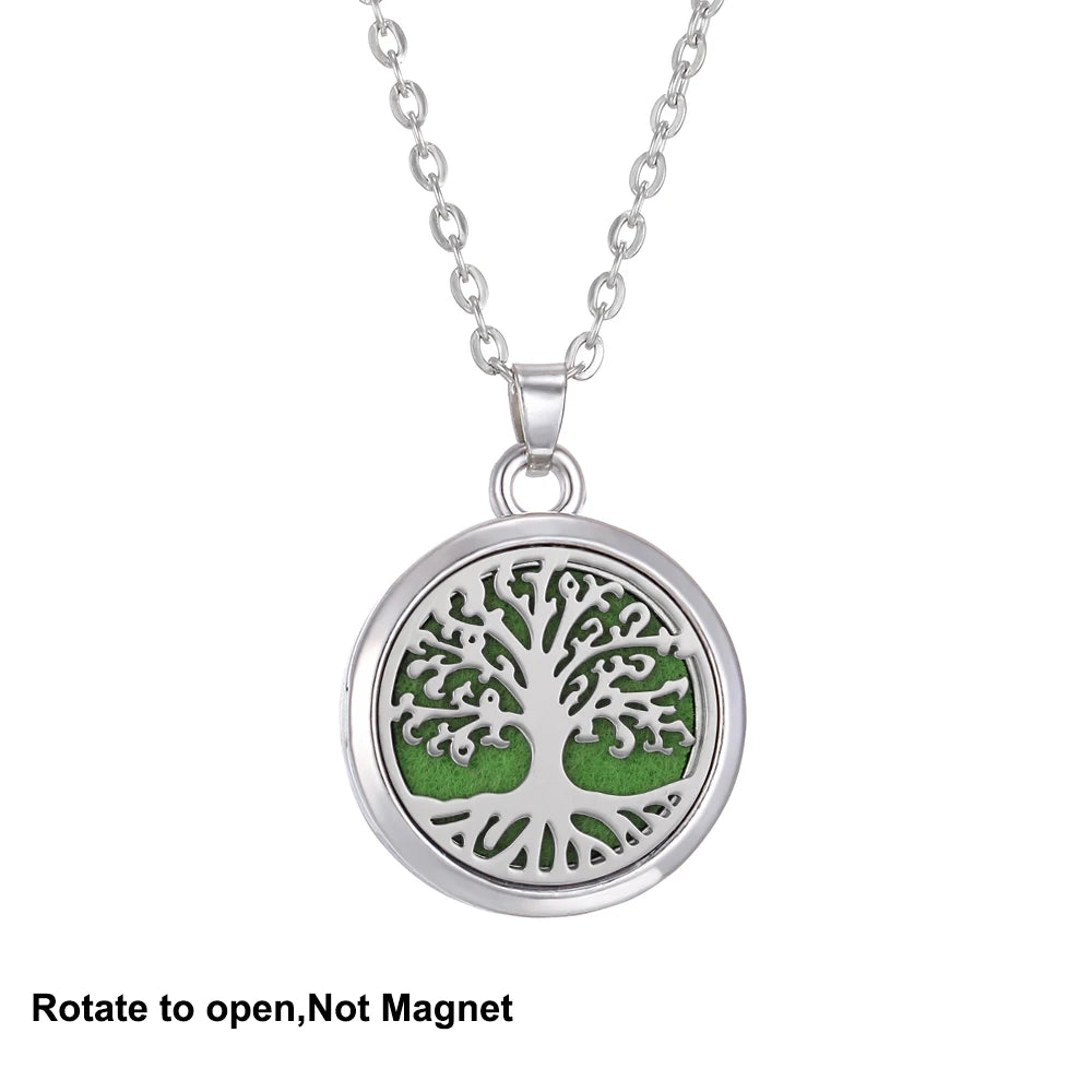 Collana Aromaterapia Albero della Vita – Ciondolo Rotondo Diffusore Oli Essenziali in Acciaio Inox | Idea Regalo Donna