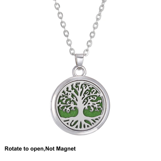 Collana Aromaterapia Albero della Vita – Ciondolo Rotondo Diffusore Oli Essenziali in Acciaio Inox | Idea Regalo Donna