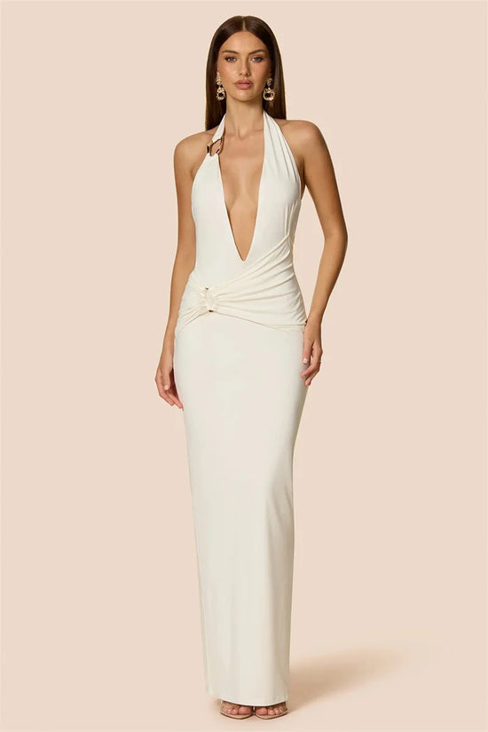 Abito Maxi Donna Elegante con Scollo a V Profondo | Backless Party Dress Sexy