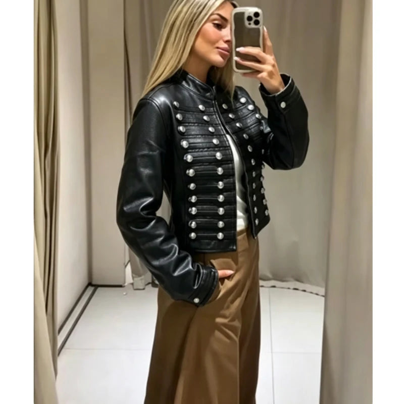 Giacca Cropped Donna con Bottoni e Fit Slim - immagine 4