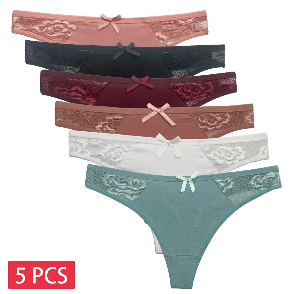 Set 5 pezzi perizomi donna in cotone – G-string vita bassa low-rise in colori solidi, lingerie comoda quotidiana