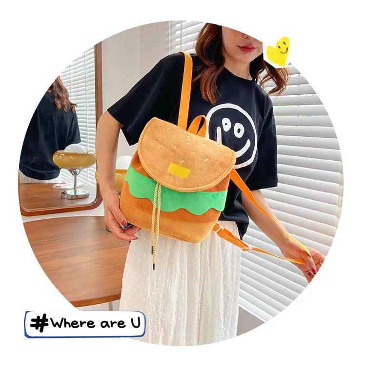 Zaino hamburger cartoon unisex – Backpack kawaii grande capacità per bambini e adulti, design buffo e comodo