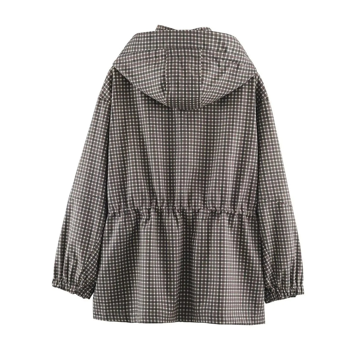 Giacca donna a quadri con cappuccio e zip