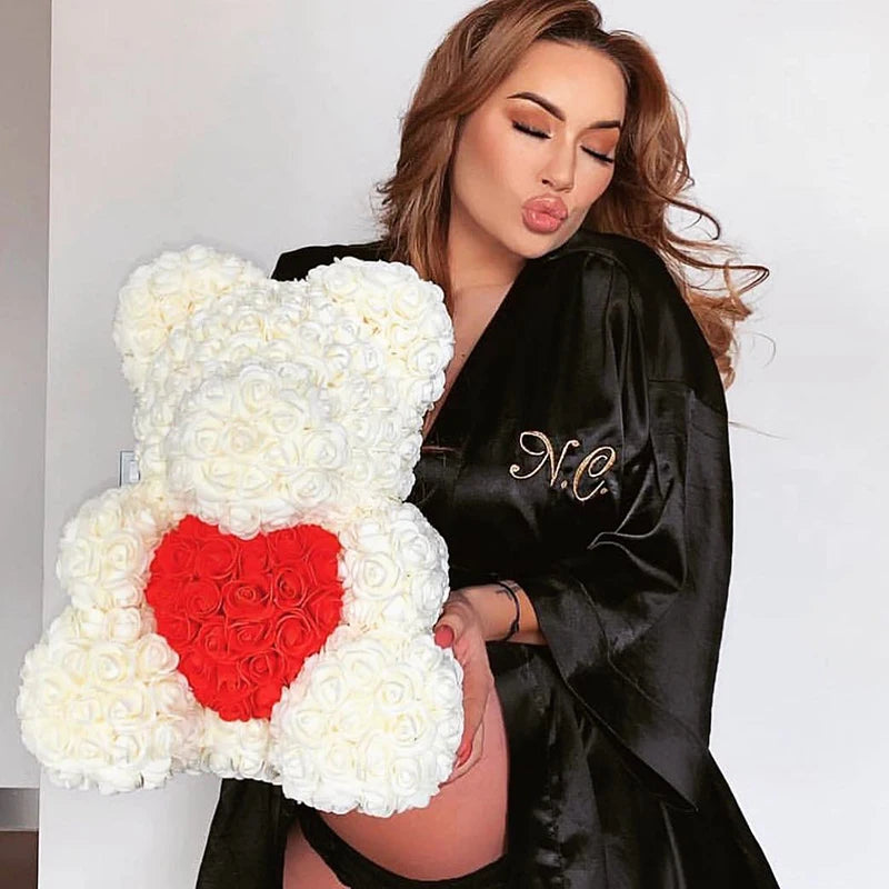 Orsetto di Rose Artificiali 40 cm Regalo Romantico per San Valentino e Anniversario