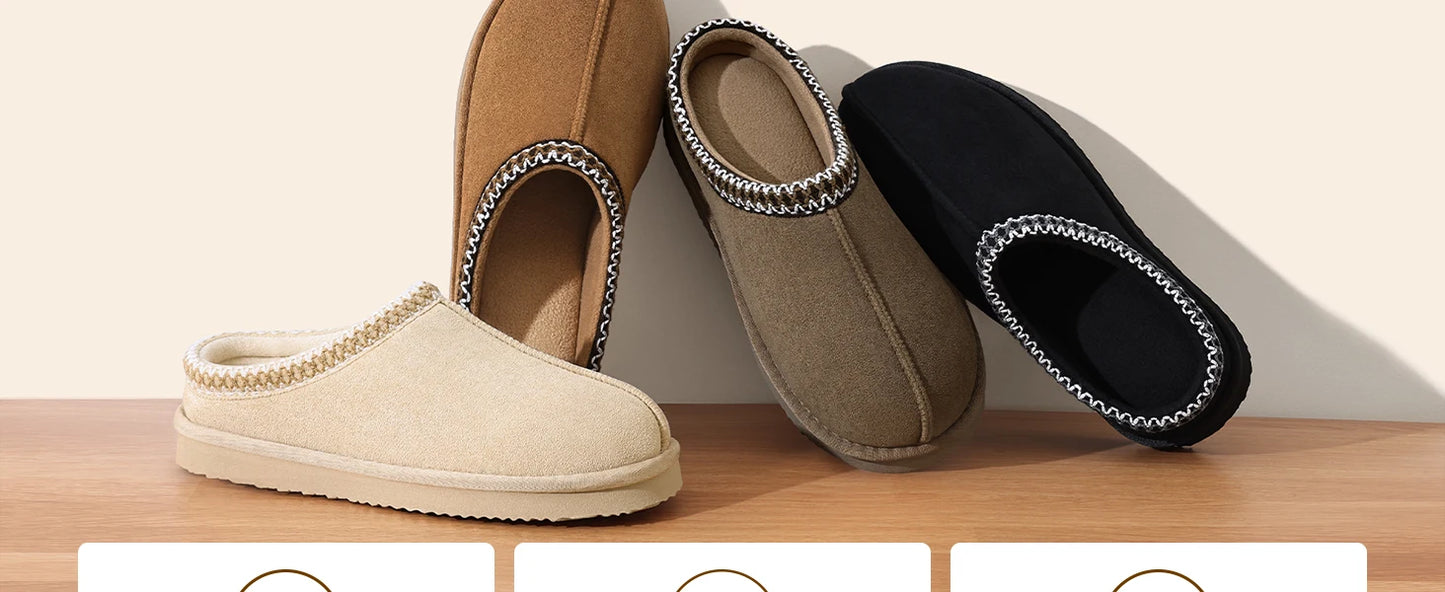 Slippers fuzzy donna 2025 in vera pelle scamosciata con memory foam – pantofole casa / outdoor antiscivolo inverno