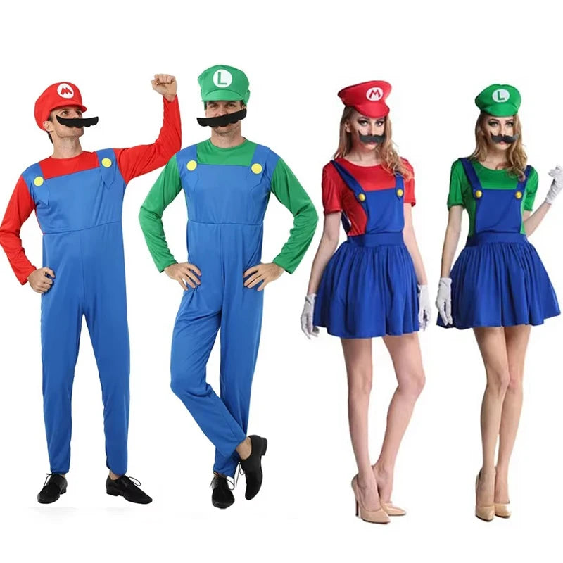 Costumi Cosplay Mario e Luigi – Uniformi Adulto Uomo & Donna per Halloween e Feste