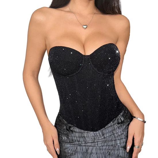 Top Corsetto Nero con Paillettes – Bustier Sexy Modellante
