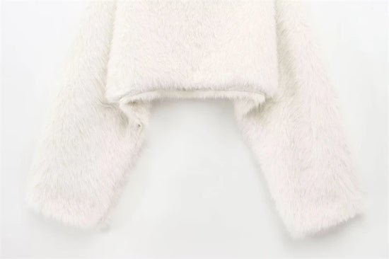 Maglia donna effetto pelliccia corta con girocollo