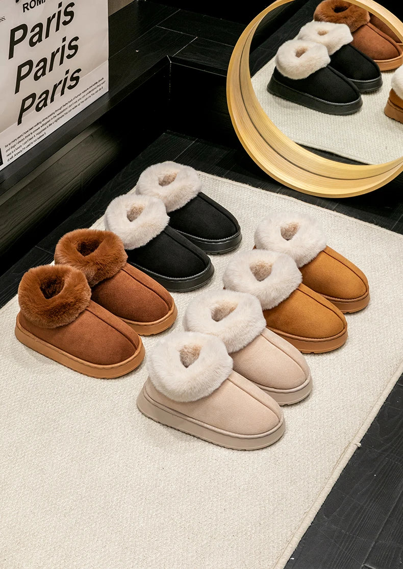 Snow boots donna 2025 – stivaletti fluffy in faux fur e suede, comodi indoor/outdoor, antiscivolo e super caldi