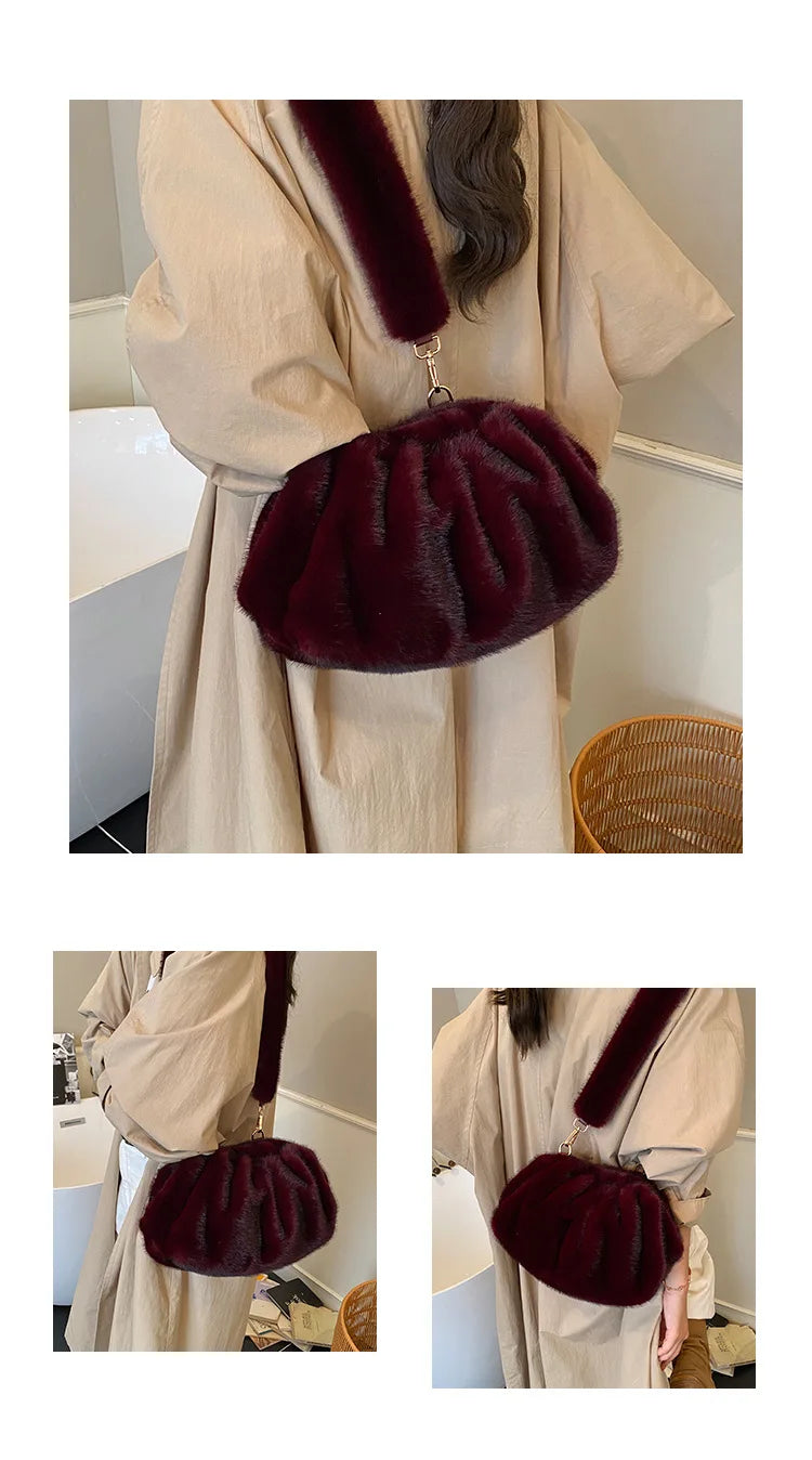 Borsa Crossbody Fluffy Cloud in Ecopelliccia – Clutch Imbottita d’Inverno per Donna, Versatile e Morbida