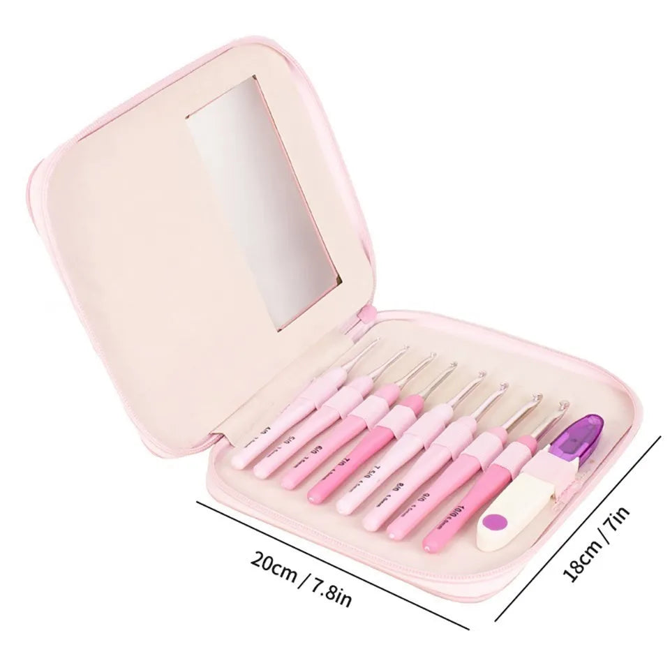Set Ganci da Cucito a Uncinetto Ergonomici in Alluminio (2,5-6 mm) – 9 pezzi con Impugnatura Morbida per Crochet