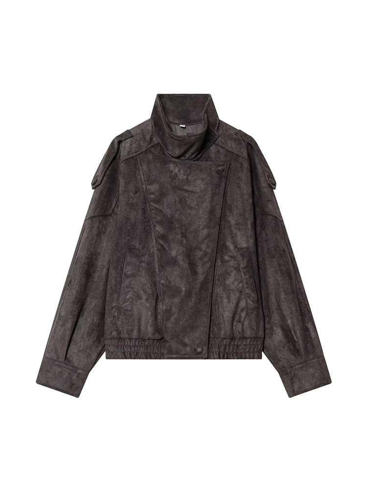 Giacca Effetto Camoscio Donna con Collo Alto e Zip - immagine 5