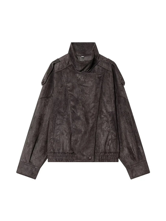 Giacca Effetto Camoscio Donna con Collo Alto e Zip - immagine 5