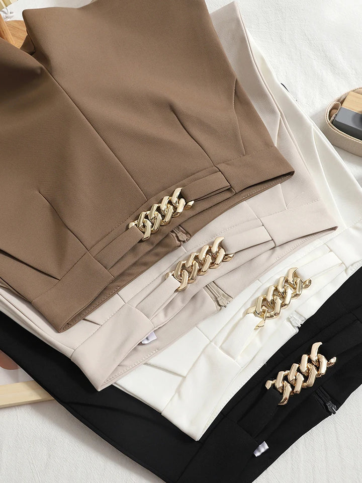 Shorts eleganti donna Heliar – A vita alta con zip e cintura femminile