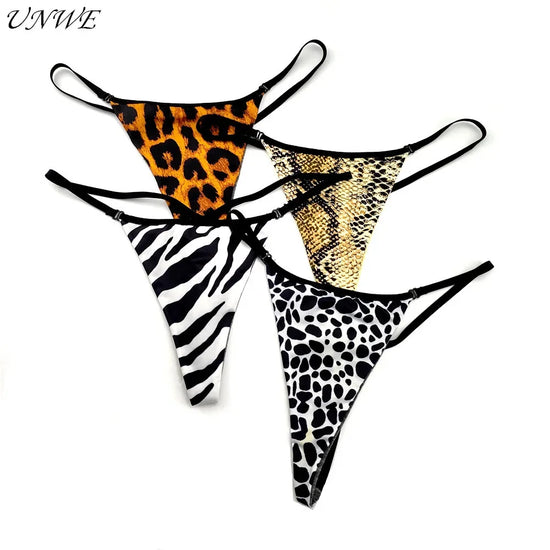Perizoma sexy a due strati in cotone con schiena a T, da donna, a vita bassa, con stampa zebra/serpente/leopardo, senza cuciture