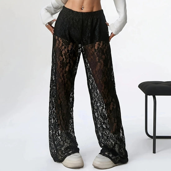Pantaloni donna con pizzo trasparente dritti vita bassa – Estate 2025