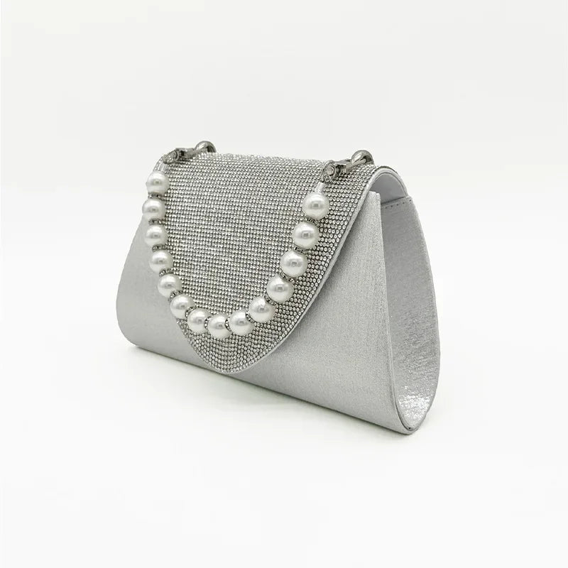 Clutch quadrata con perle e strass – Borsa da sera elegante per cocktail e matrimonio