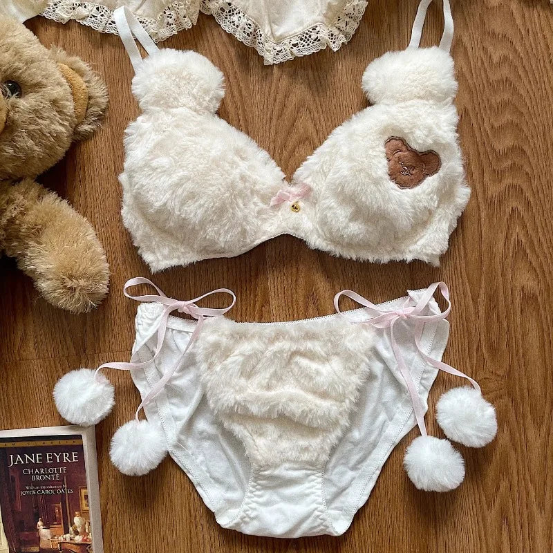 Set Intimo Donna Orsetto in Peluche ‒ Reggiseno e Slip Plush Invernali Cartoon