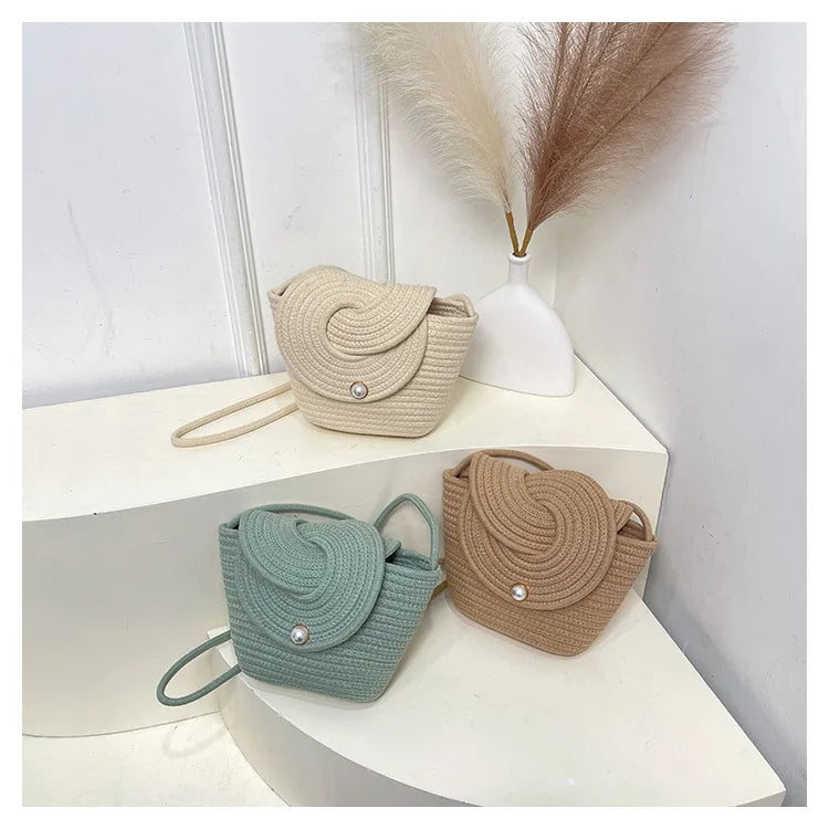 Borsa a Tracolla Estiva Donna in paglia Intrecciato Stile Vacanza