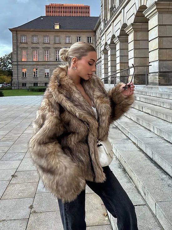 Cappotto in pelliccia sintetica con colletto a revers per donna – Giacca lunga a maniche lunghe, stile casual elegante per l'inverno 2025