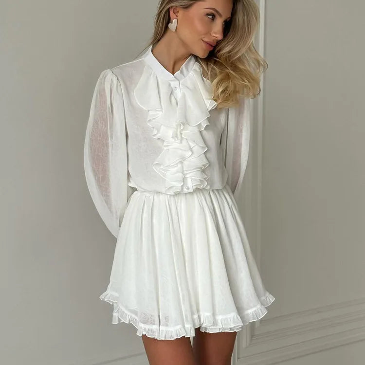Abito bianco elegante mini con volant e leggero – 2025