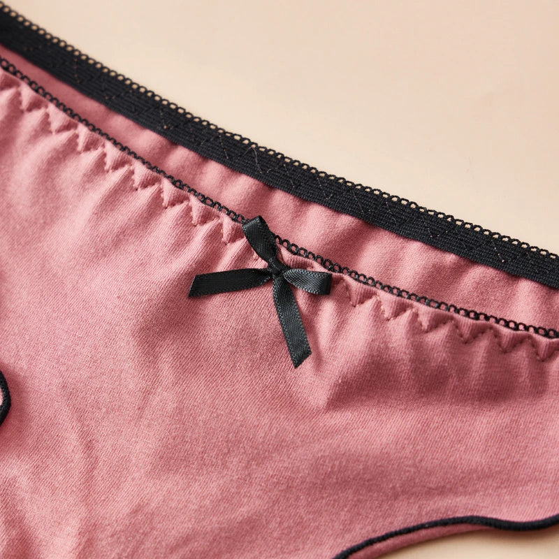 Set 4 pezzi perizomi donna in cotone – solid color, vita bassa, fascia T-back con fiocco, underwear comodo quotidiano