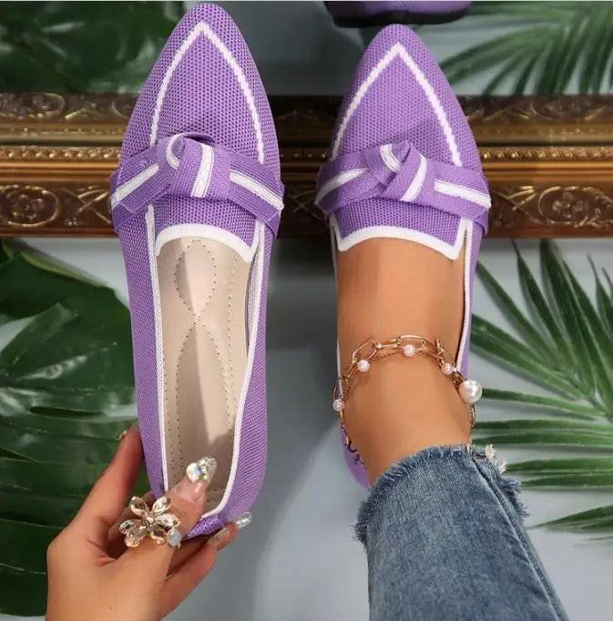 Ballerine Donna  – Scarpe Slip-On Traspiranti in Maglia a Punta con Nodo Decorativo