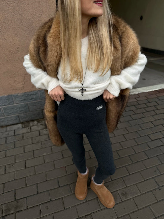 Sciarpa donna in pelliccia sintetica con tasche marrone