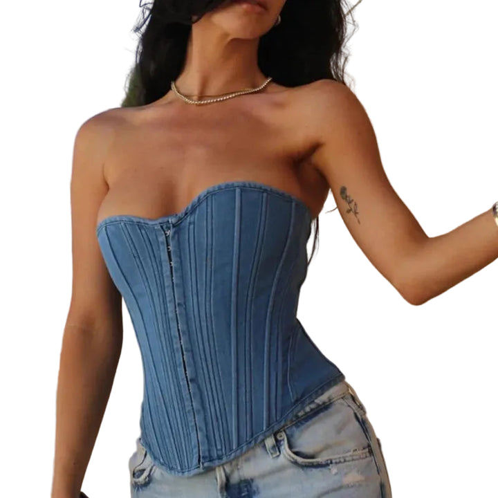 Corsetto Denim Donna Strapless – Top Y2K Modellante