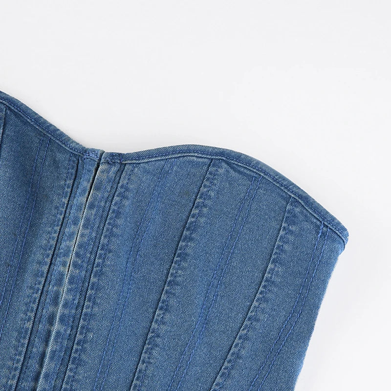 Corsetto Denim Donna Strapless – Top Y2K Modellante
