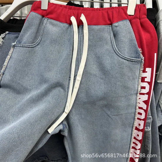 Completo Donna Denim Patchwork – Felpa + Pantaloni Streetwear Casual