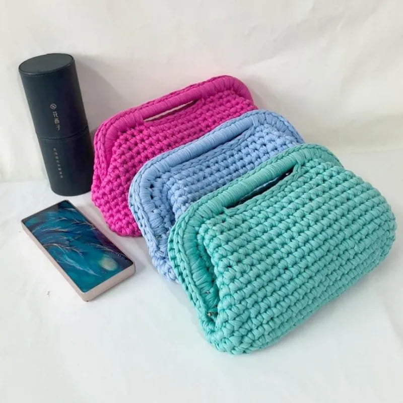 Borsa Clutch Donna Intrecciata a Spalla in Stile Crochet – Bag Elegante Fatta a Mano