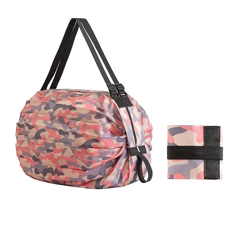 Shopper pieghevole grande capacità in nylon camouflage – Borsa da viaggio riutilizzabile leggera