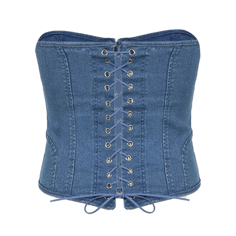 Corsetto Denim Donna Strapless – Top Y2K Modellante